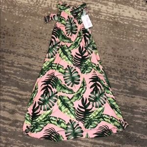 Pink lily palm leaf pocket dress